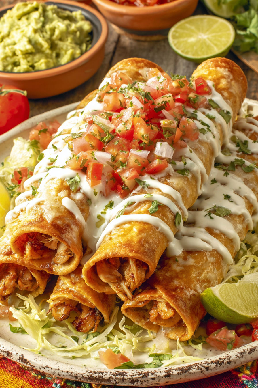 Chicken Taquitos with 3 sauces.