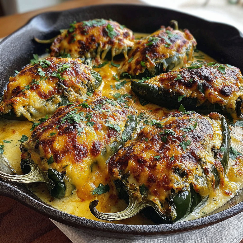 A pan of baked chili rellenos cheese.