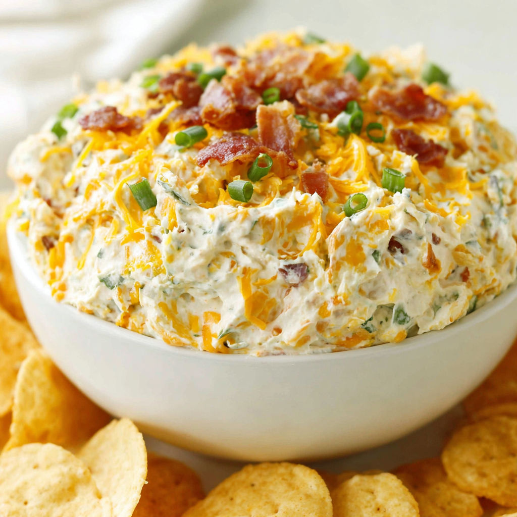 A bowl of loaded baked potato dip.