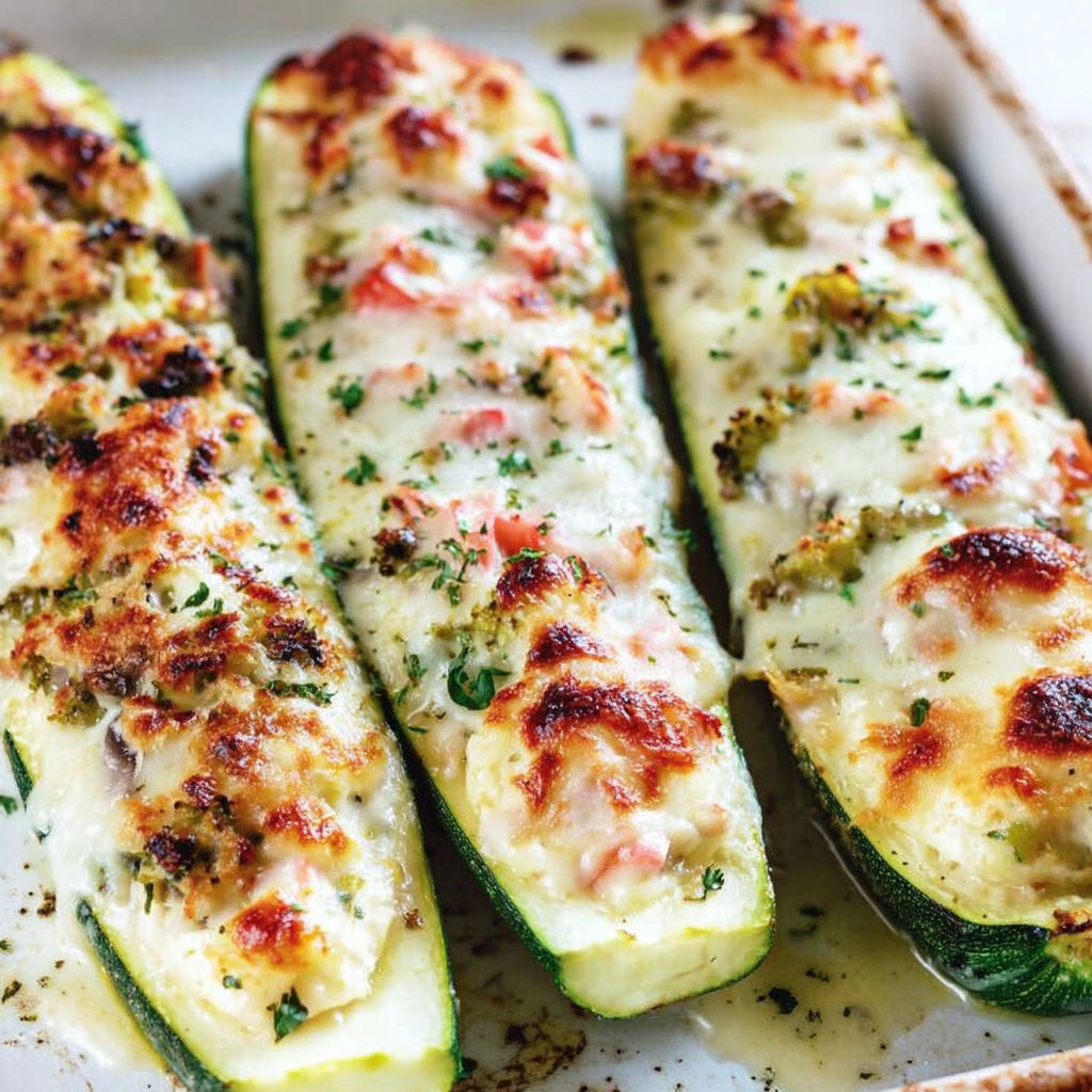 A plate of cheese zucchini boats.