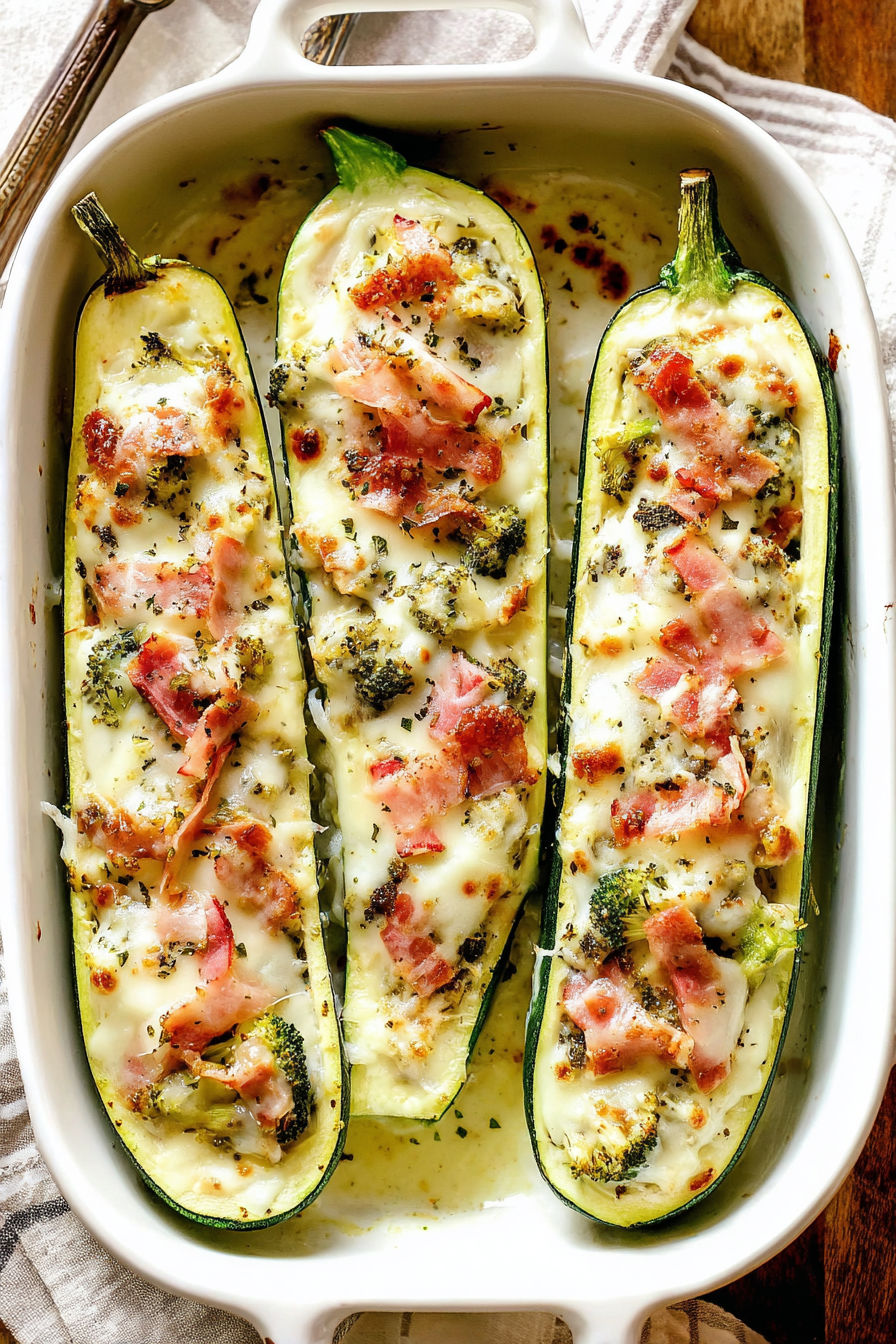 A dish of zucchini boats with cheese.