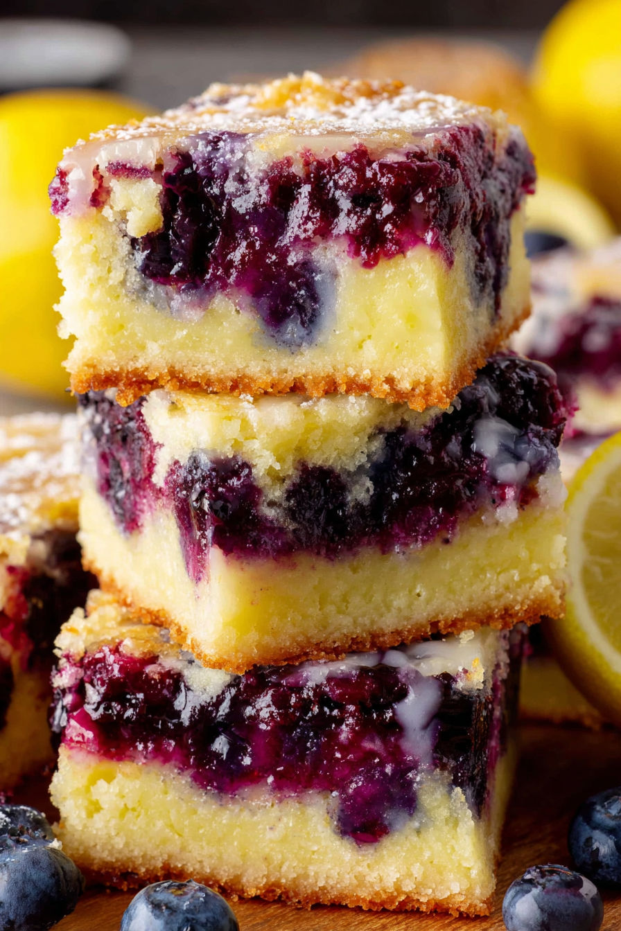 A stack of blueberry lemon bars.