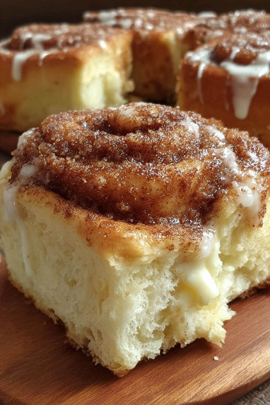 A roll of cinnamon sugar with cream cheese on top.