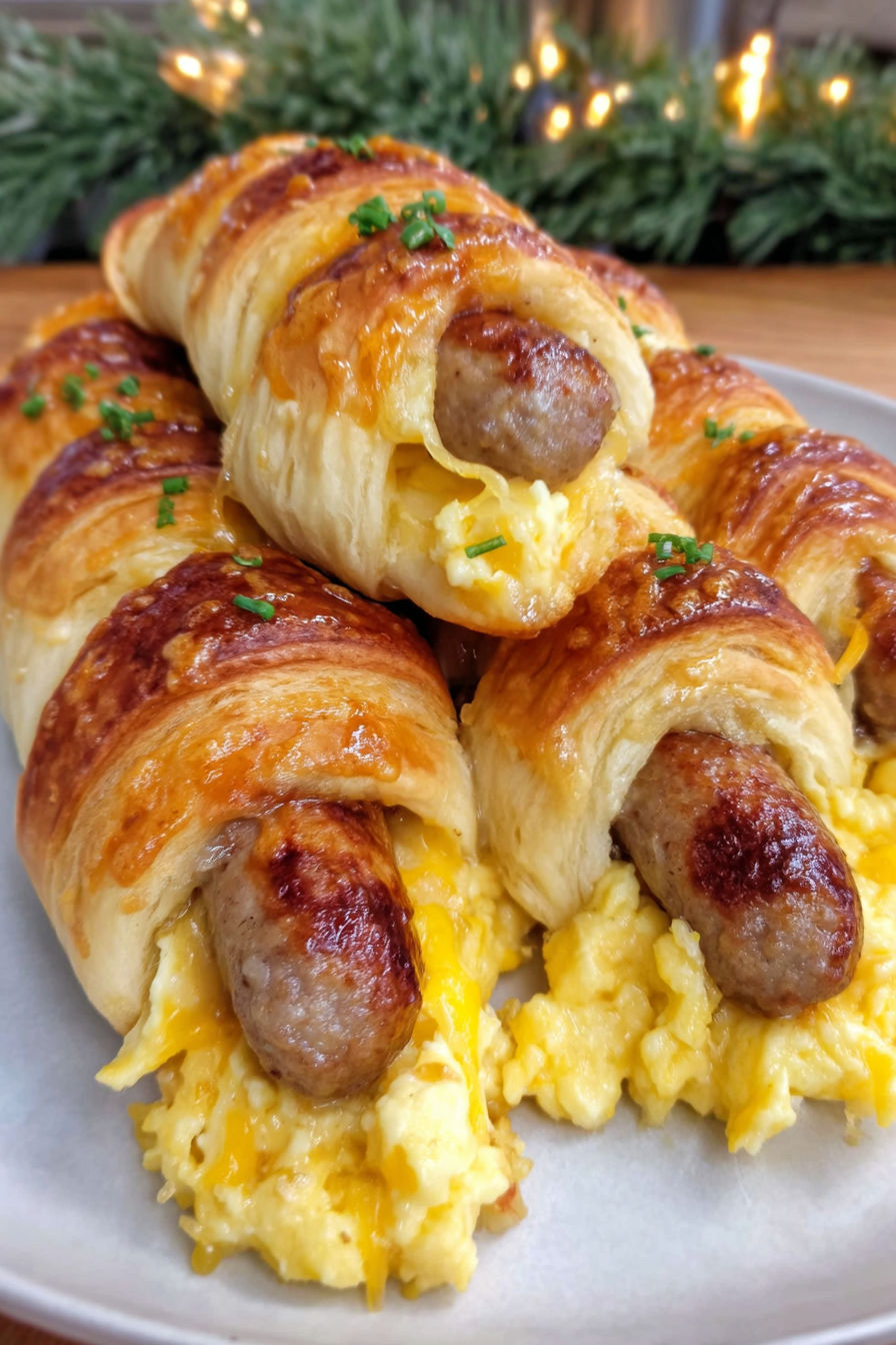 A plate of breakfast pigs in blanket.
