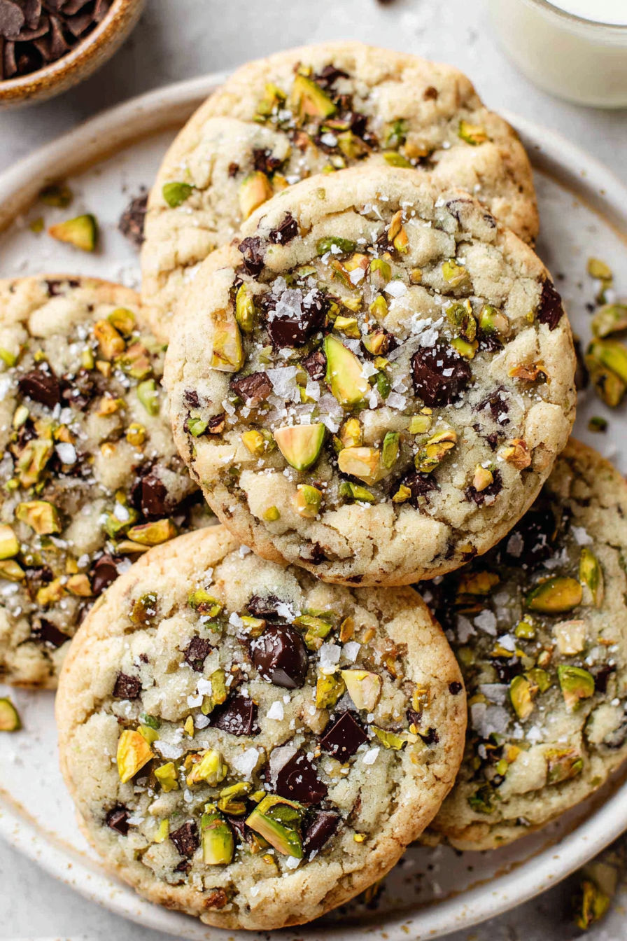 A plate of pistachio chocolate chip cookies.