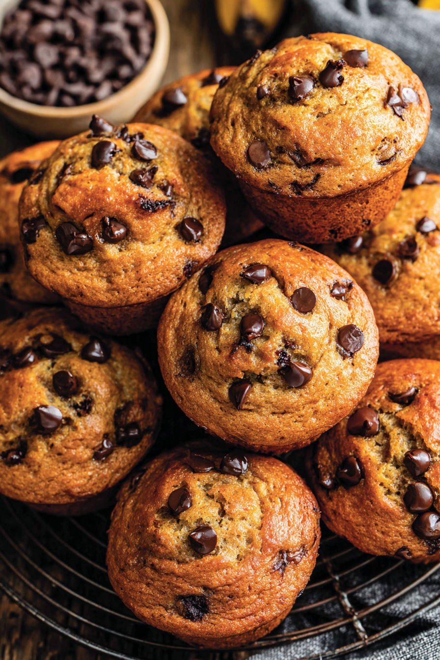 A stack of banana chocolate chip muffins.