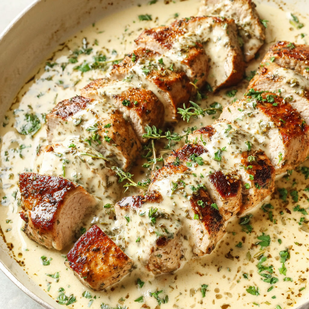 A creamy white wine pork tenderloin.