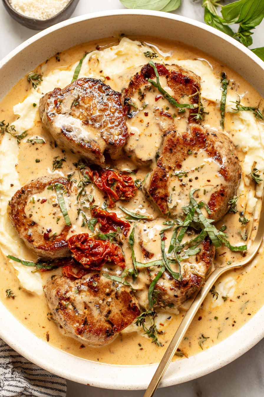 A plate of meat with a fork on it.