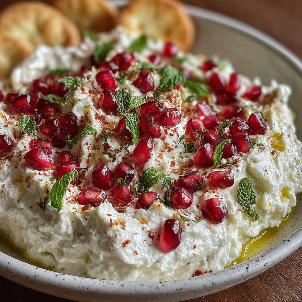 A bowl of pomegranate feta cheese dip.