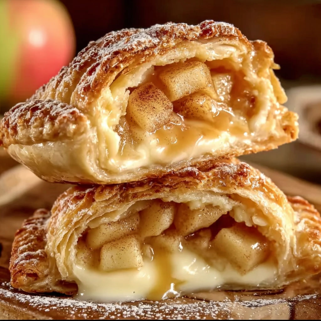 A pastry with a filling of apples and cheese.