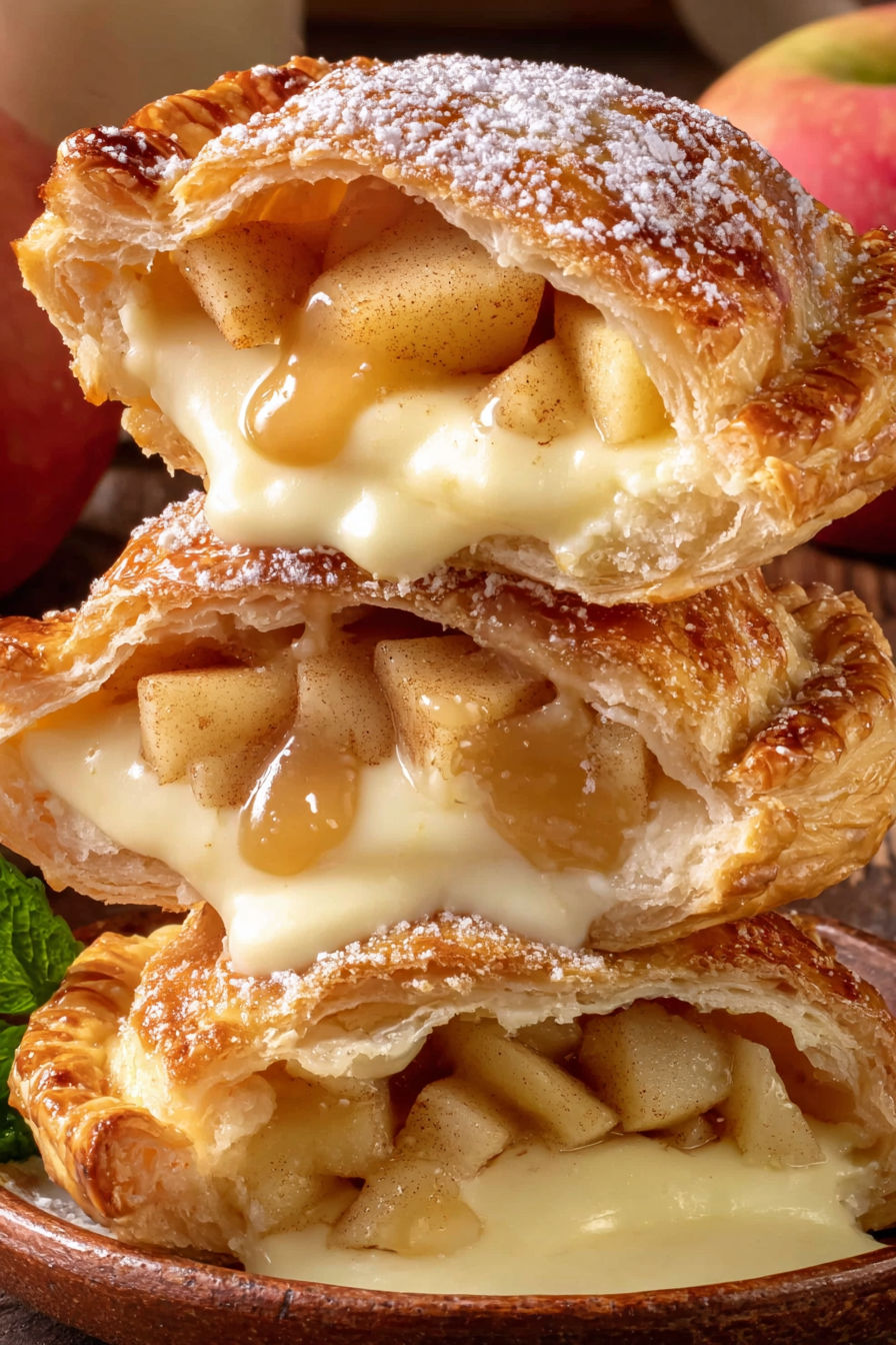 Three cheesecake stuffed apple pies.