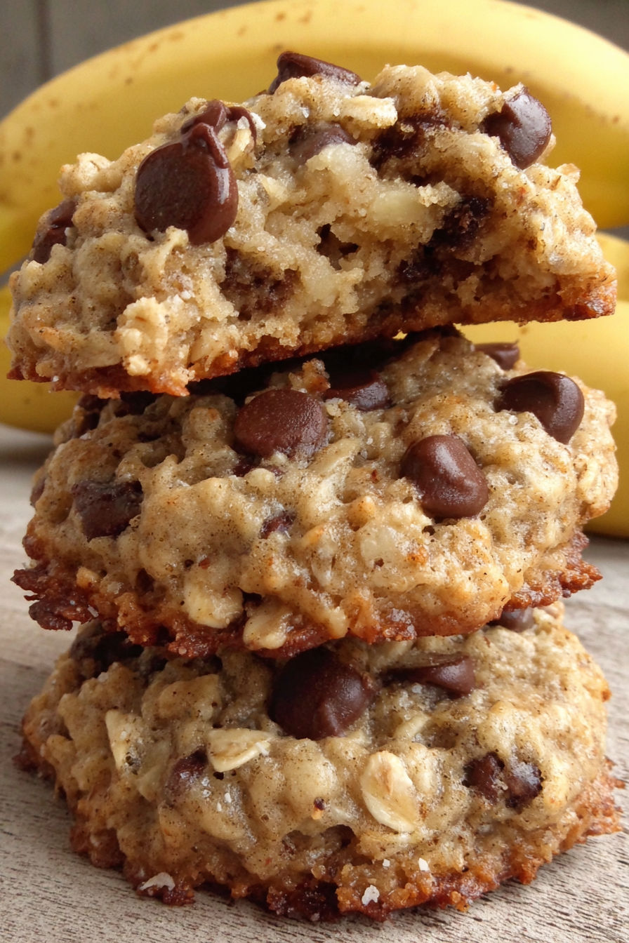 A stack of chewy banana oatmeal cookies.