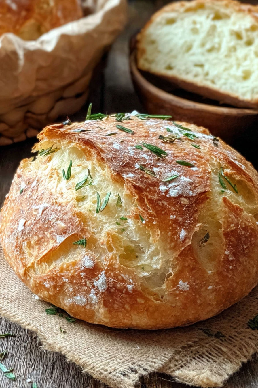 A crusty Italian bread with herbs on top.