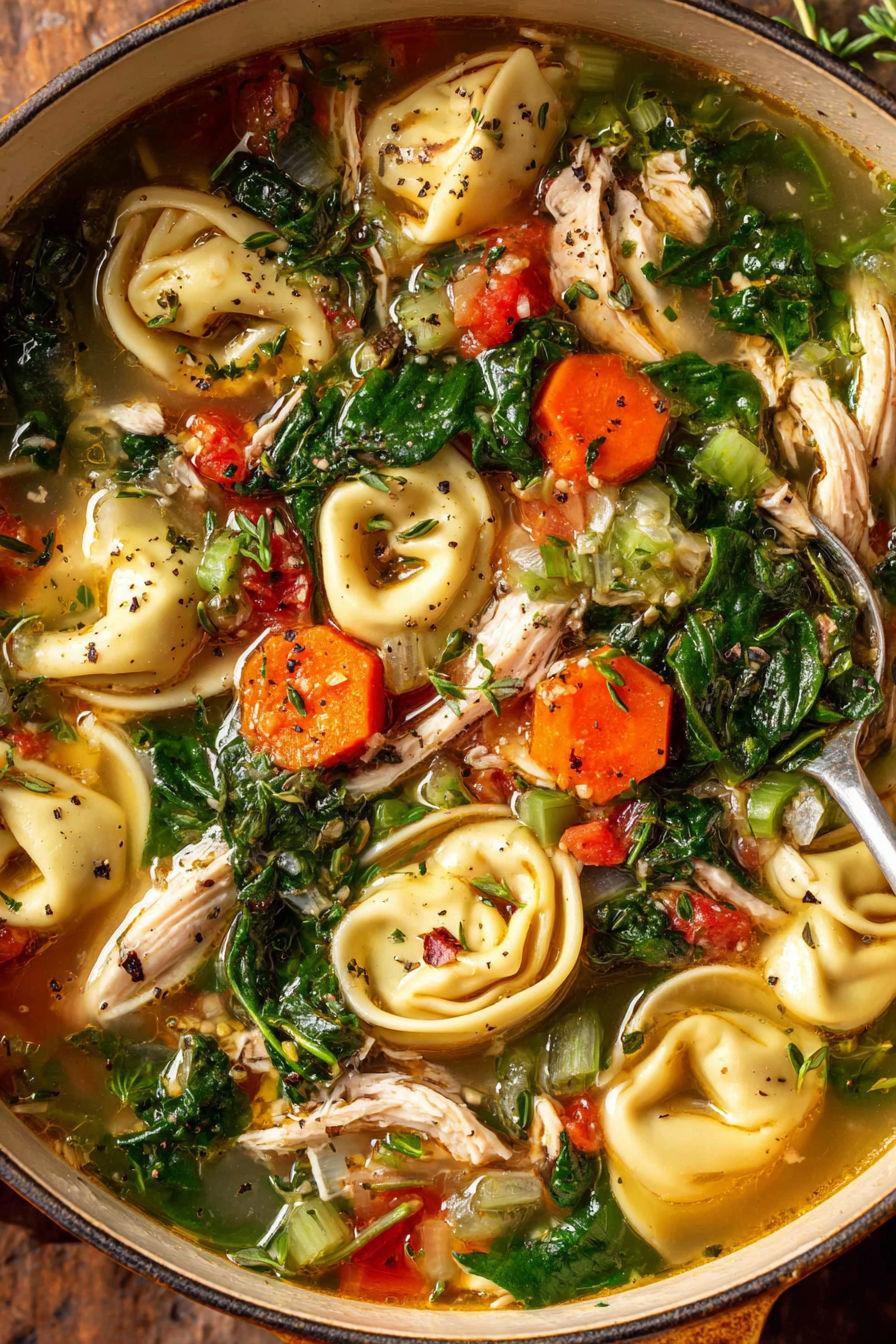 A bowl of soup with noodles, carrots, and spinach.