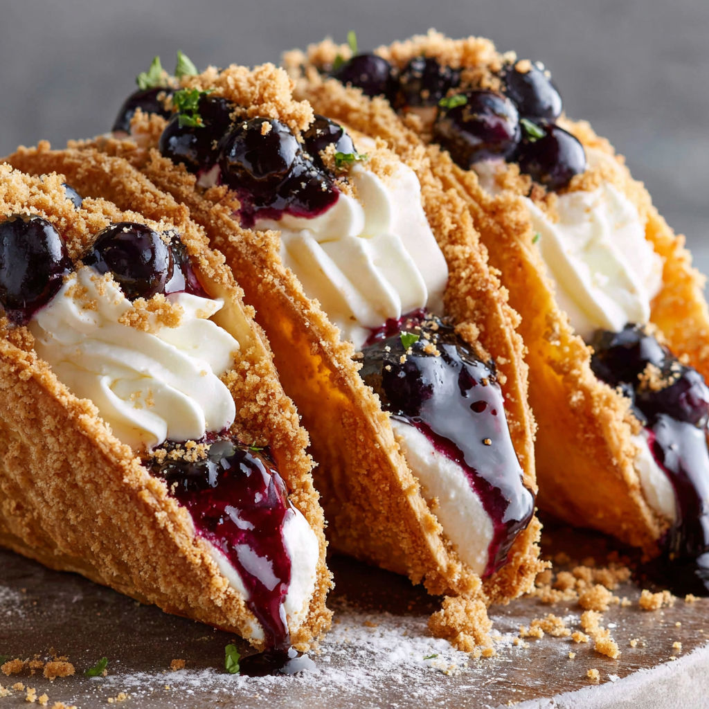 A slice of blueberry cheesecake taco shell.