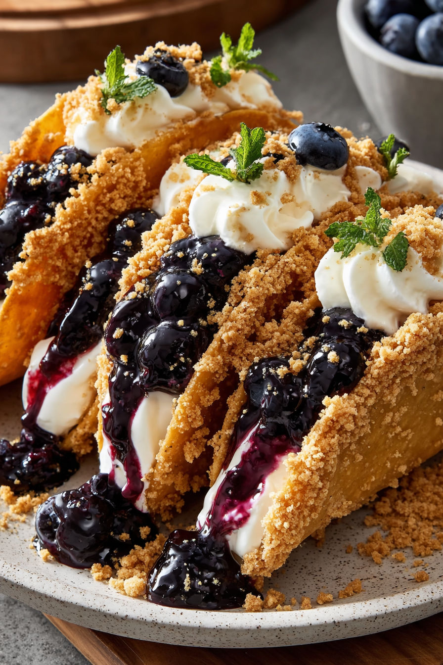 A slice of blueberry cheesecake taco shells.