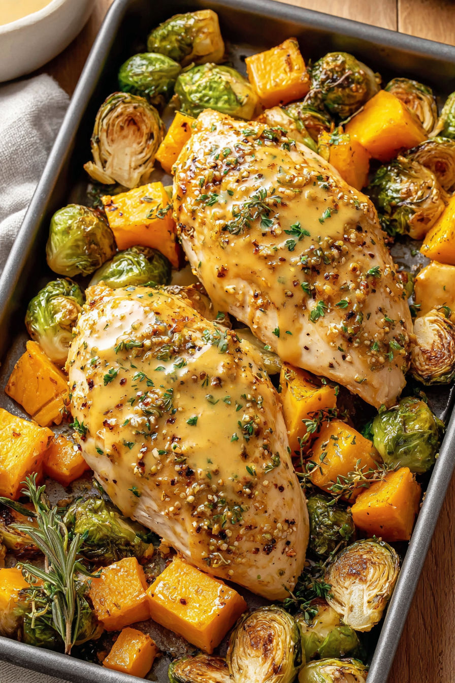 A pan of chicken and vegetables.