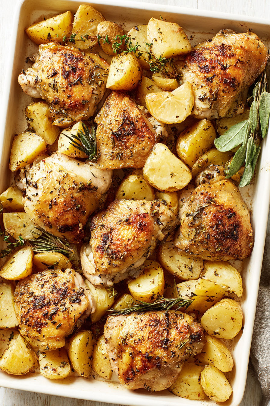 A delicious meal of chicken and potatoes.
