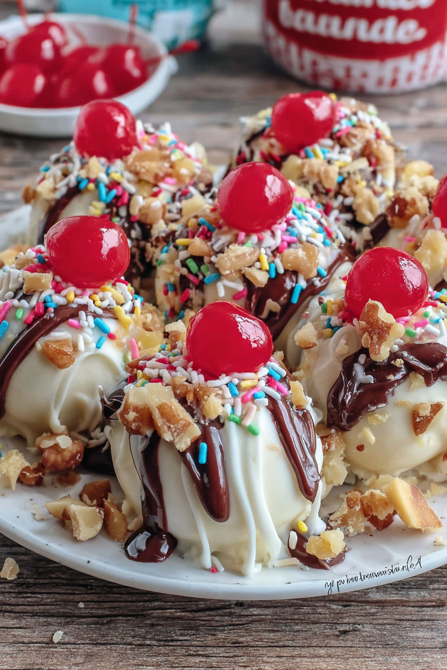 Banana truffles with chocolate and sprinkles.