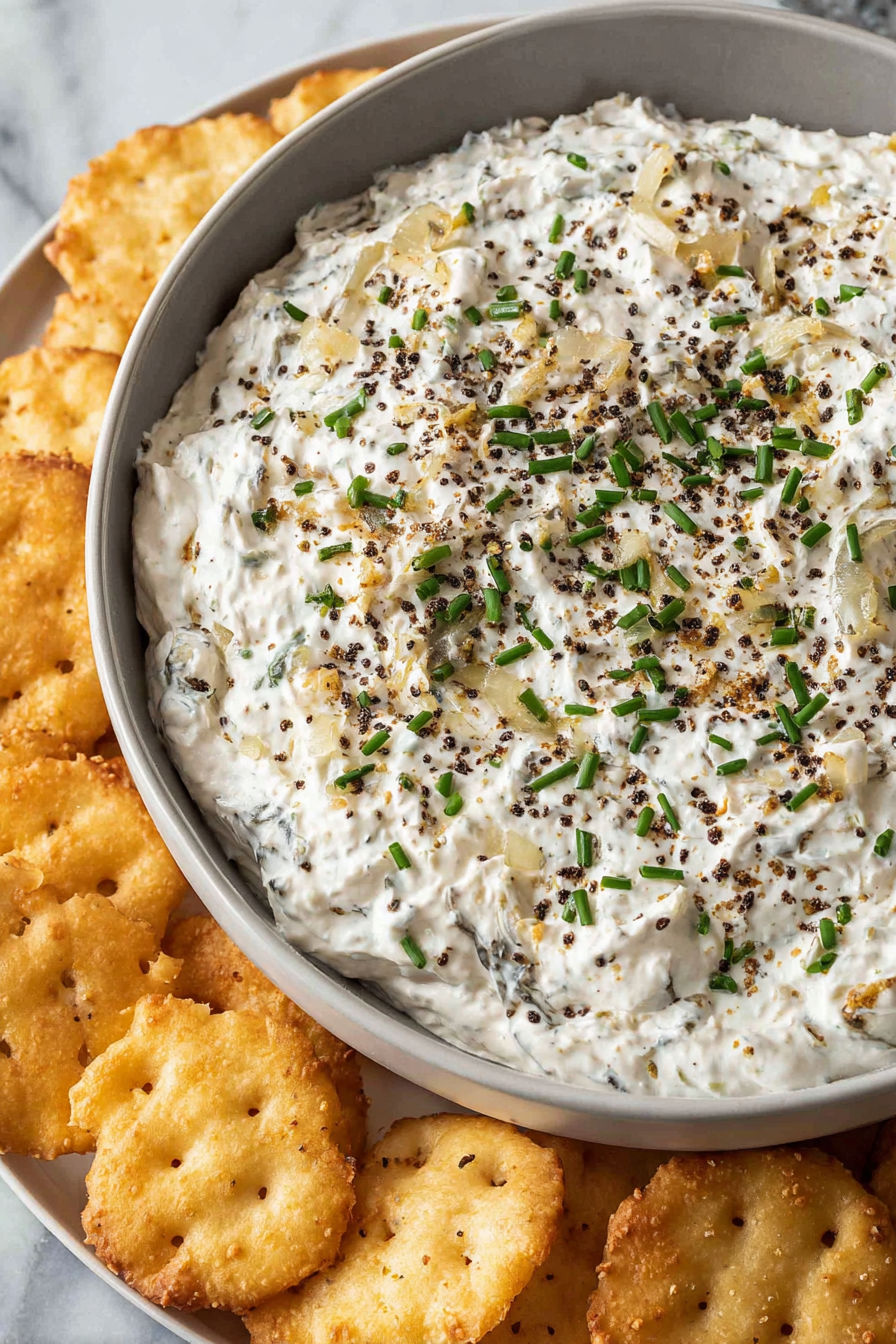 A bowl of French onion dip.