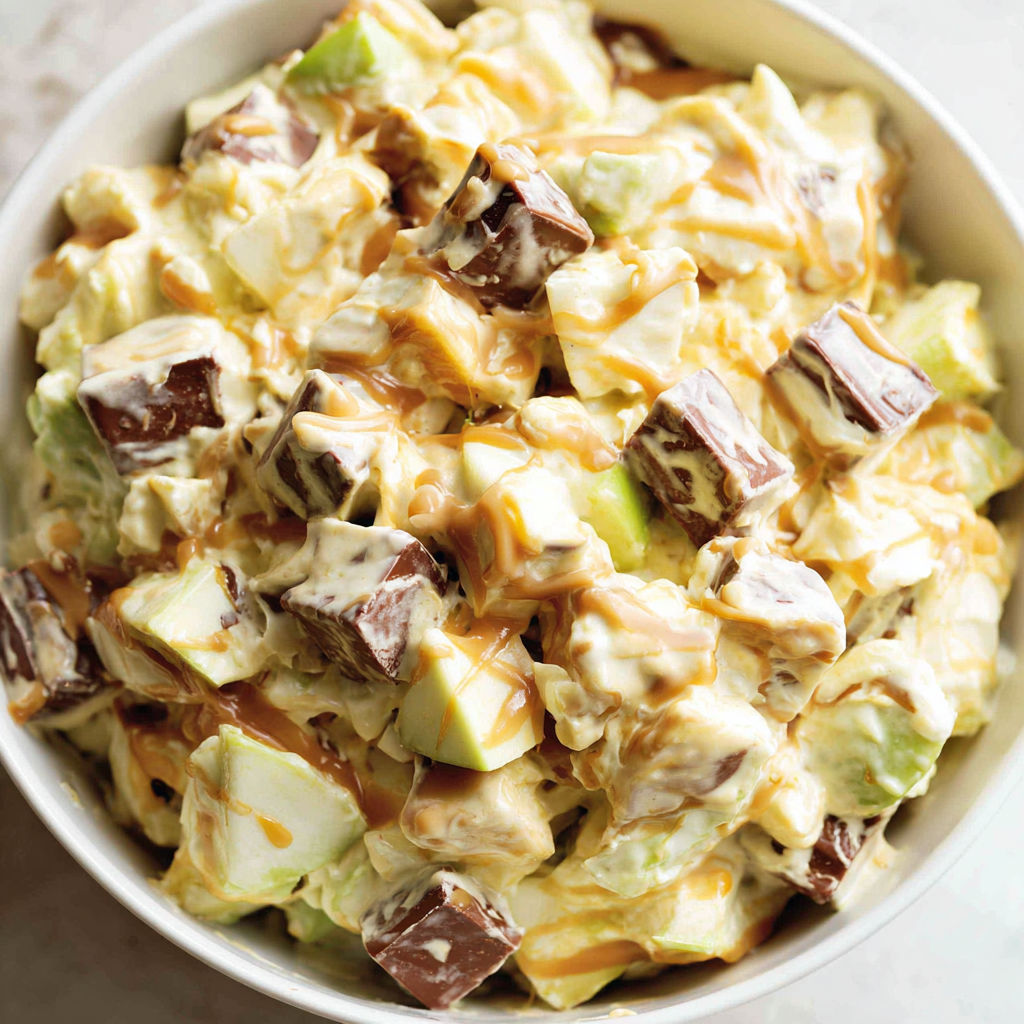 A bowl of Snickers salad.