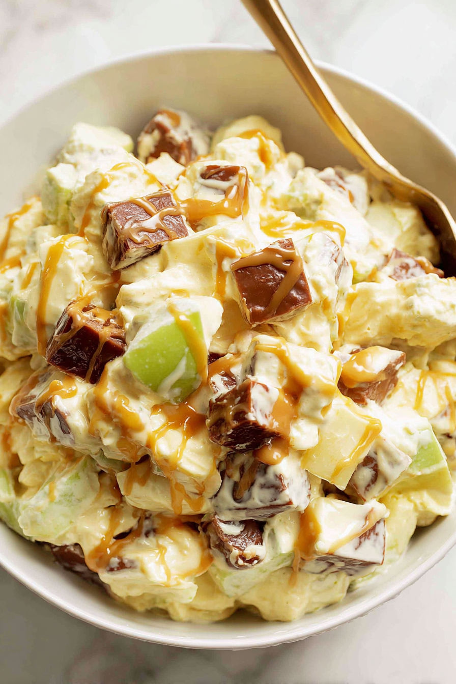 A bowl of Snickers salad.