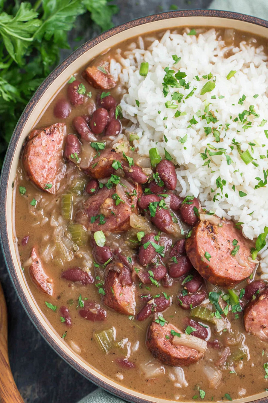 A bowl of red beans and rice.
