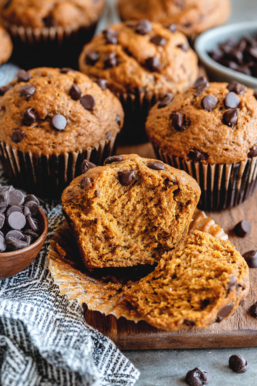 A bowl of chocolate chips next to a muffin.