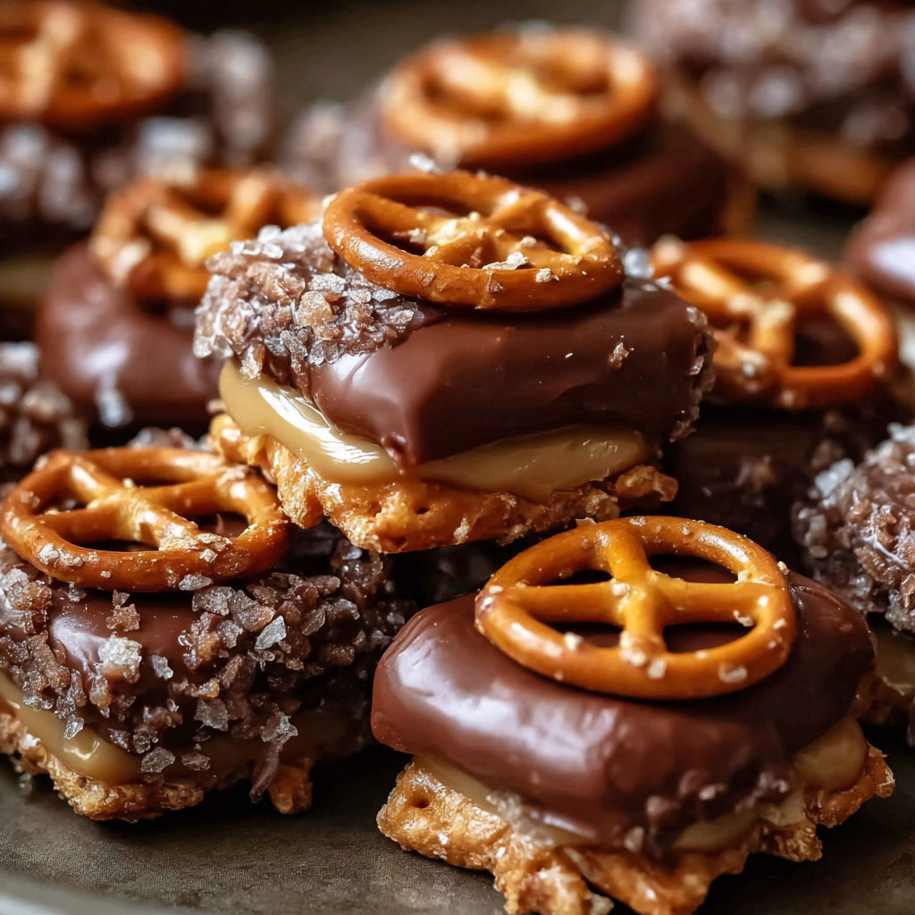A plate of Snickers pretzel bites.