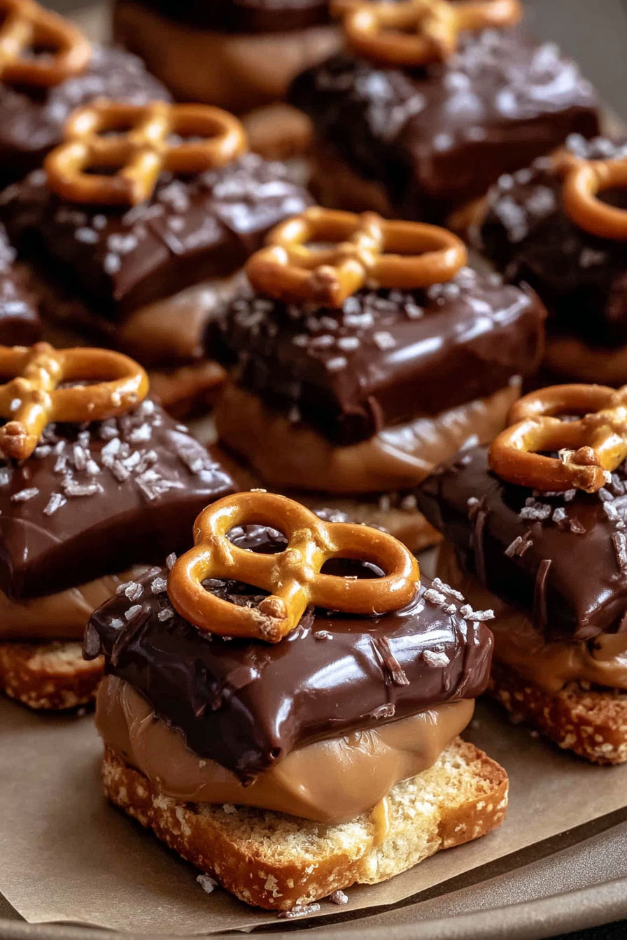 A plate of Snickers pretzel bites.