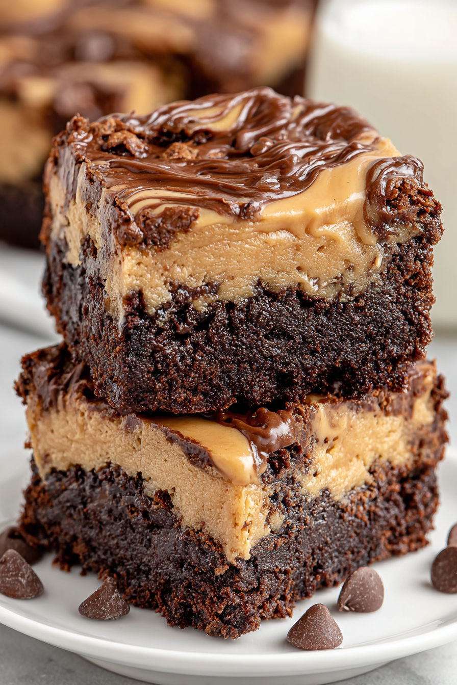 Three pieces of peanut butter brownies.