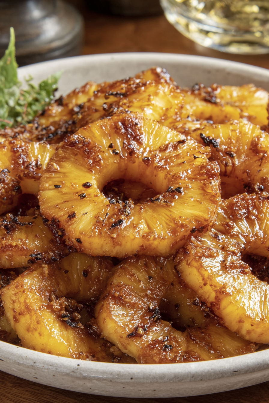 A close up of a pineapple in an air fryer.