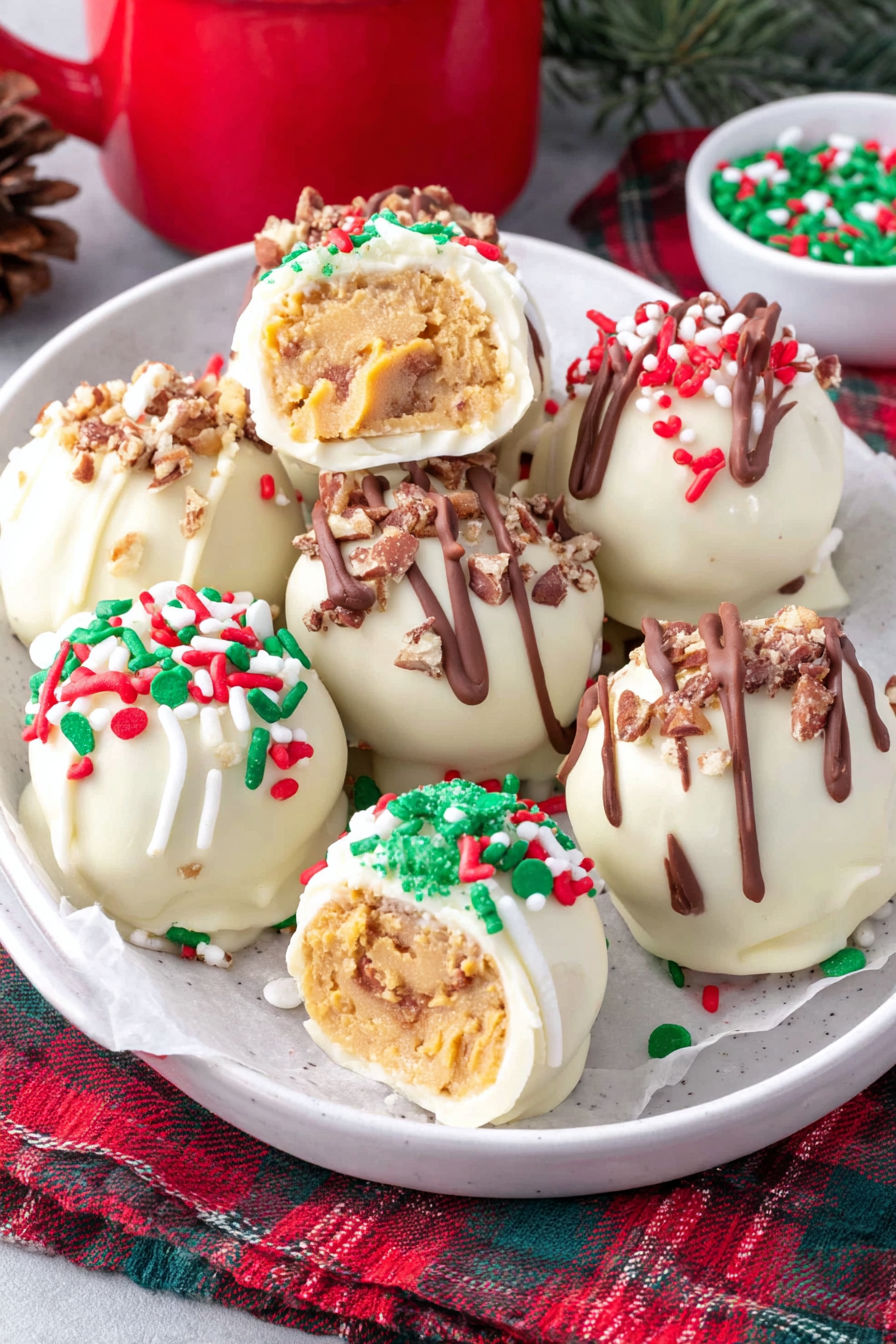 A plate of Christmas truffles.
