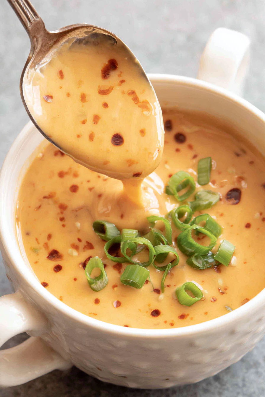 A spoon is in a bowl of soup.