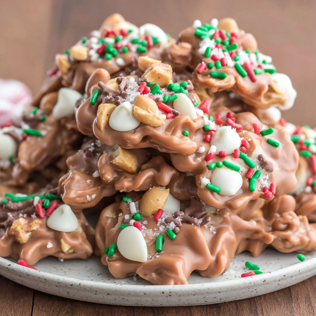 A stack of Christmas crock pot candy.