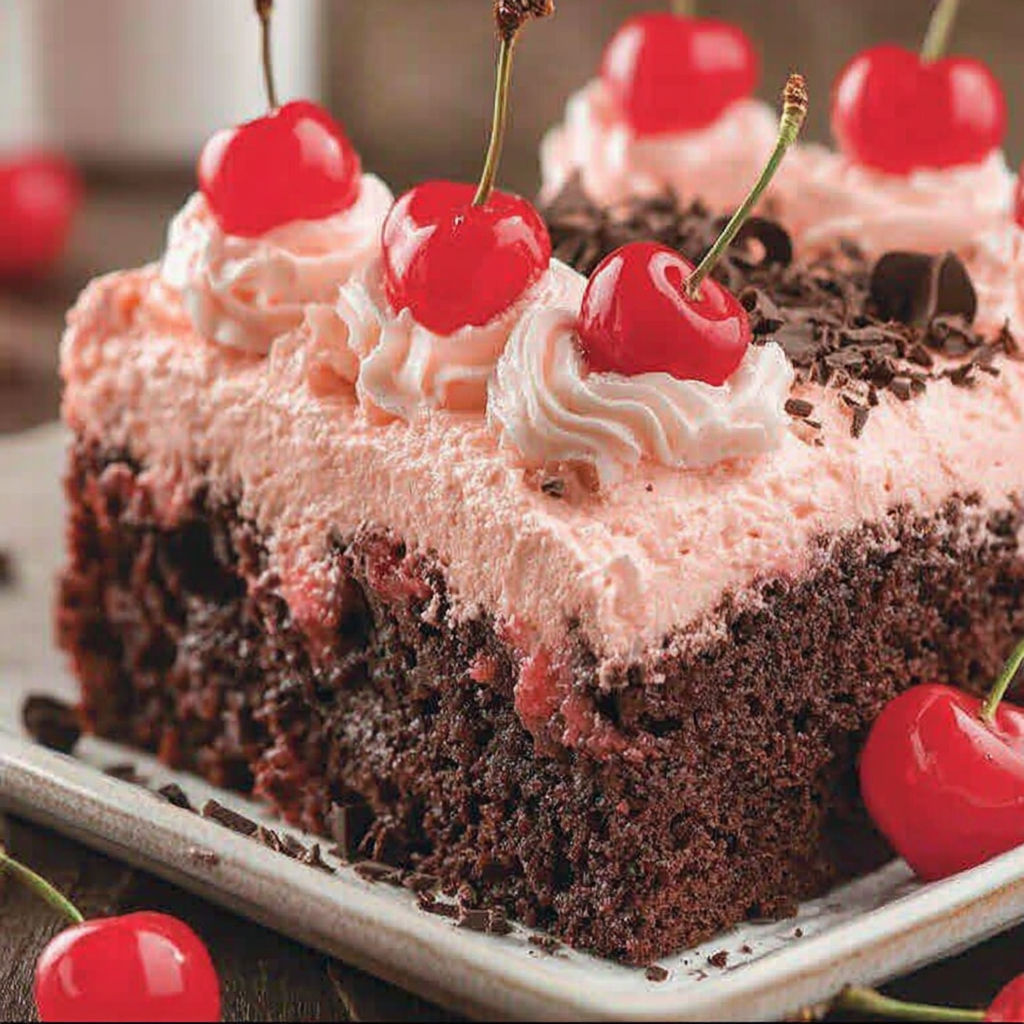 A slice of cherry dr pepper cake.
