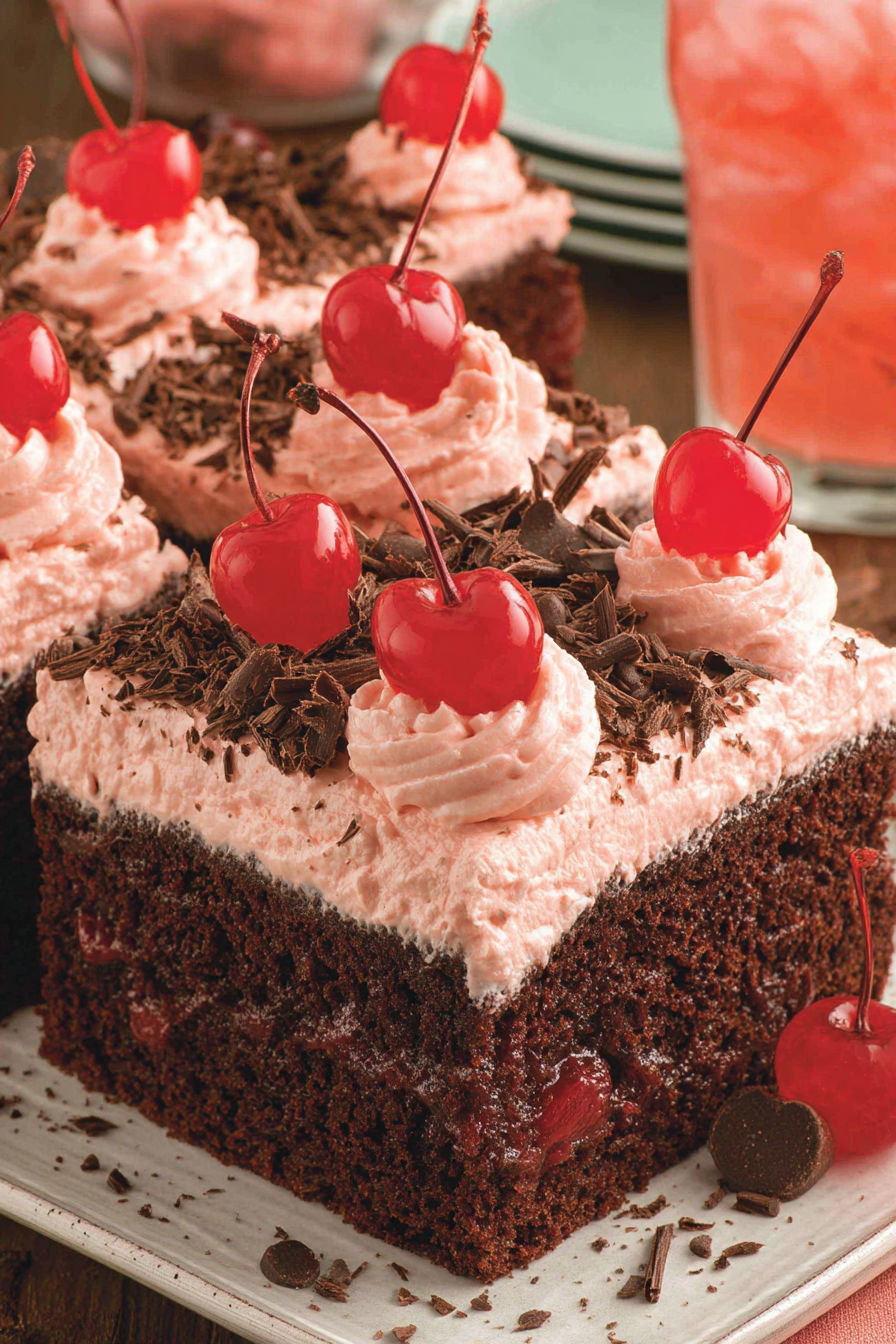 A slice of cherry Dr Pepper cake.