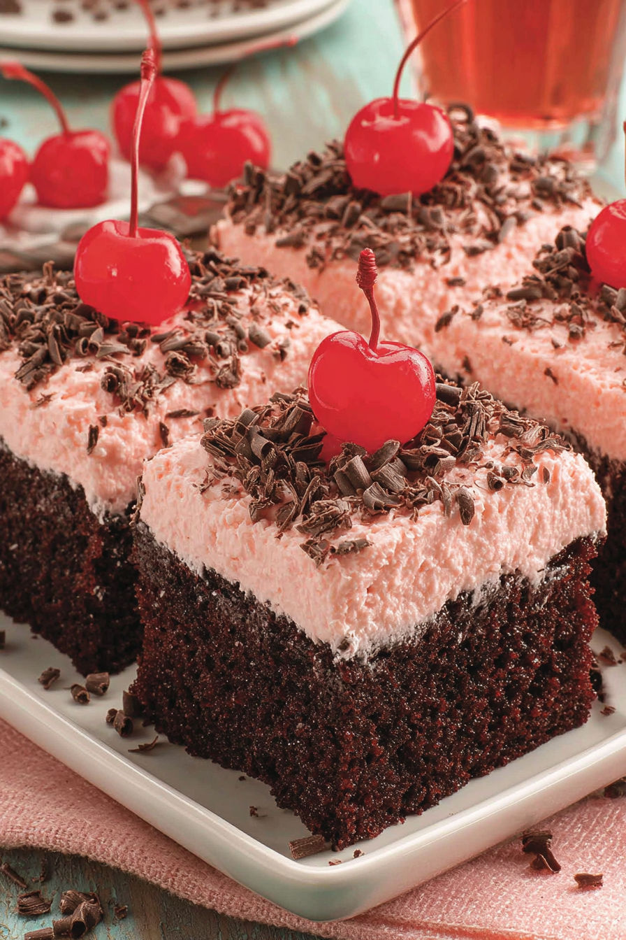 A slice of Cherry Dr Pepper Cake.