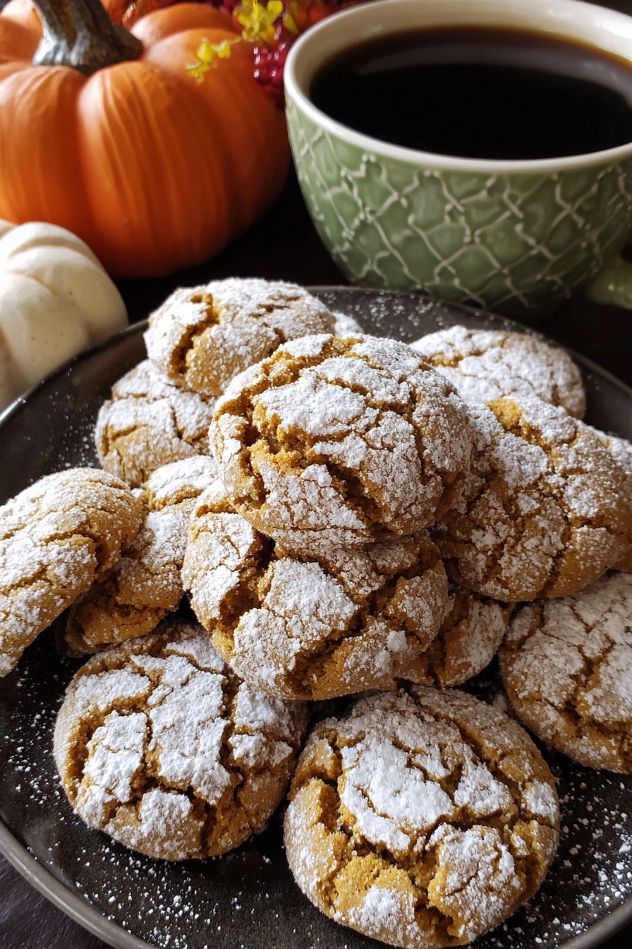 A plate of pumpkin crinkle cookies.