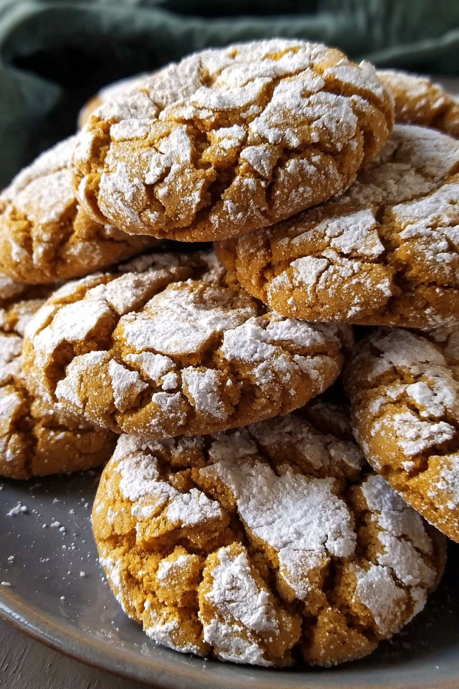 Pumpkin crinkle cookies on a table.