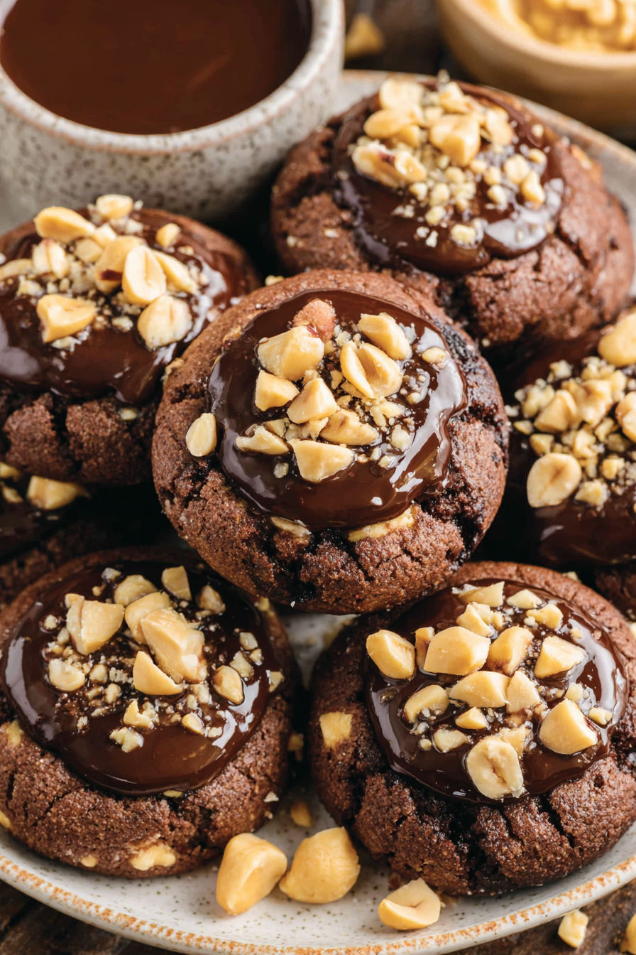 Chocolate Hazelnut Thumbprint Cookies.
