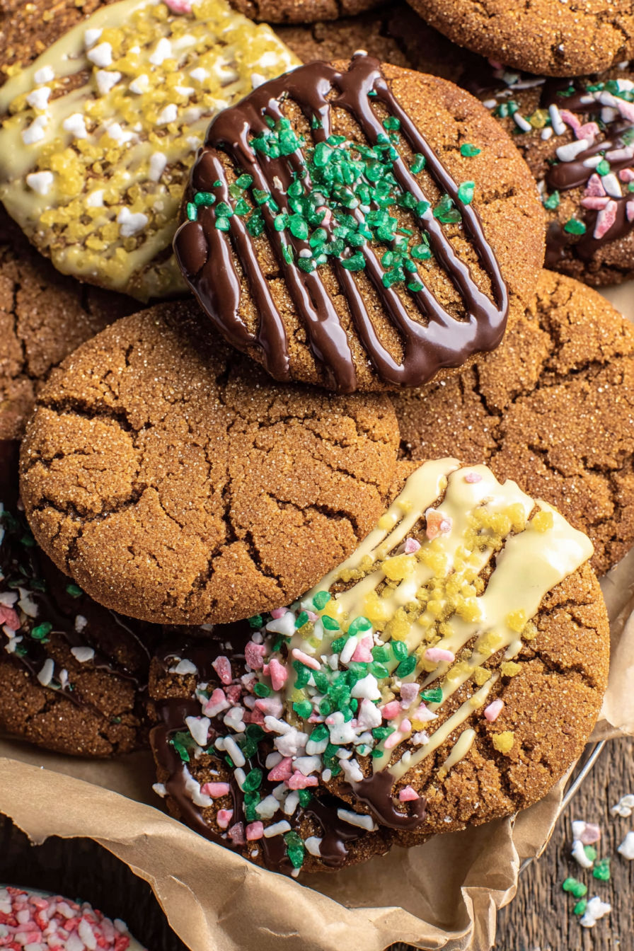 Ginger Molasses Cookies with chocolate drizzle.