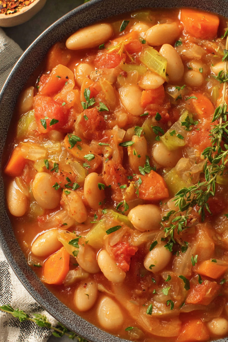 A bowl of Easy Vegan Butter Bean Stew.