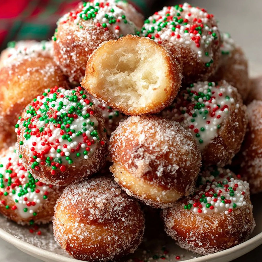 A plate of donuts with sprinkles on top.