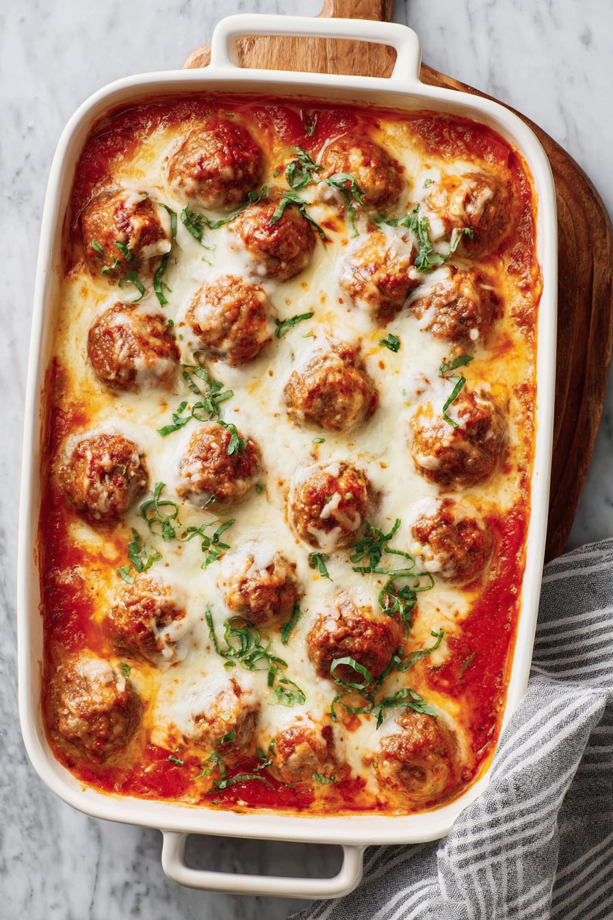 A pan of meatballs with cheese and herbs.