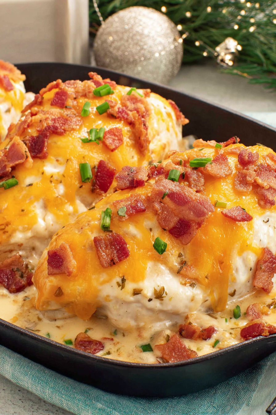A plate of baked crack chicken.