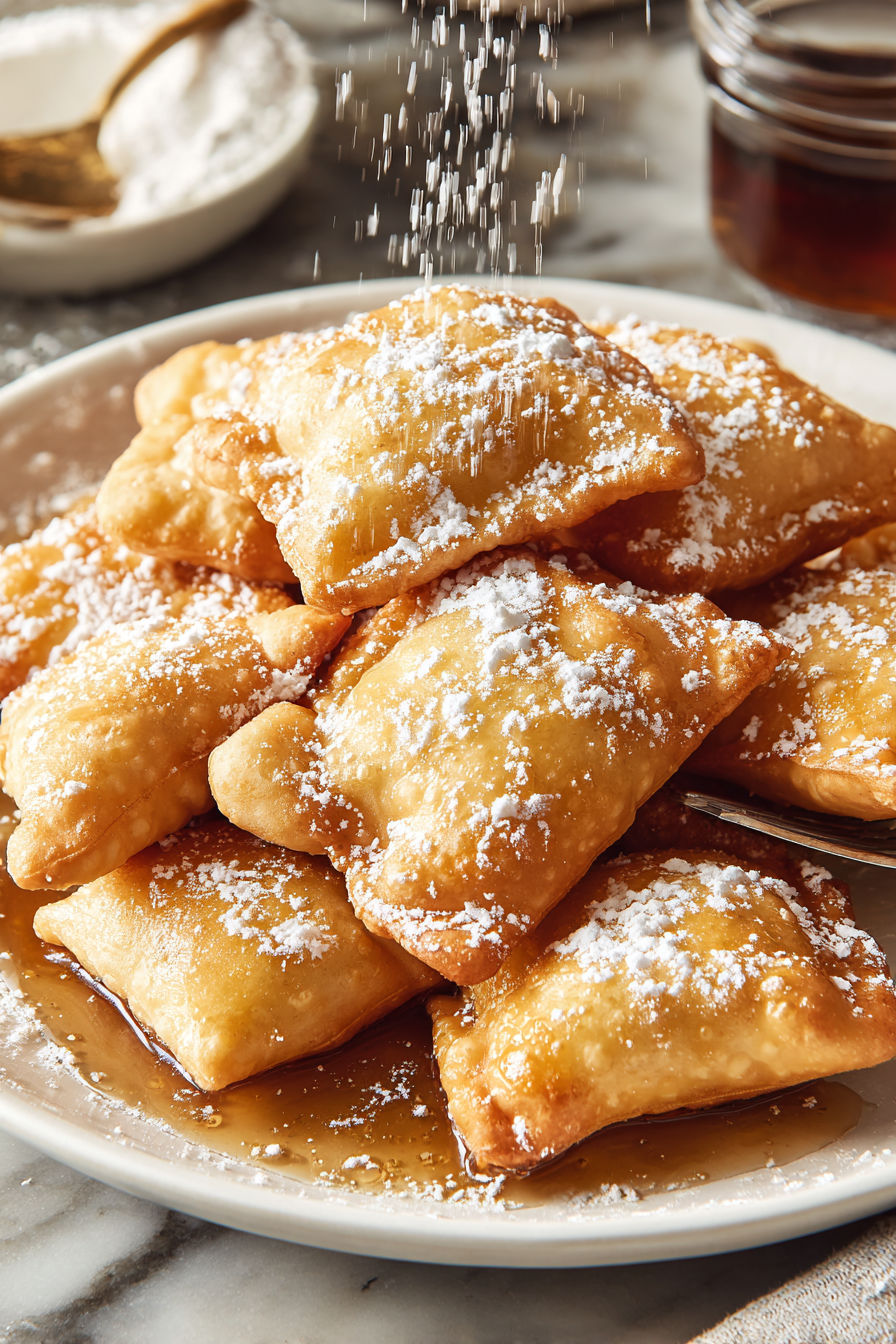 A plate of food with powdered sugar on top.