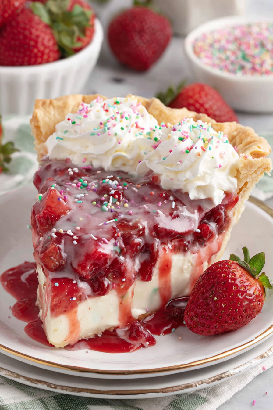 A slice of a strawberry pop tart pie.