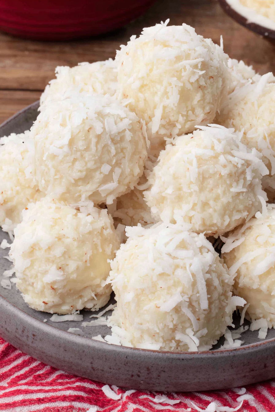 A plate of coconut snowballs.
