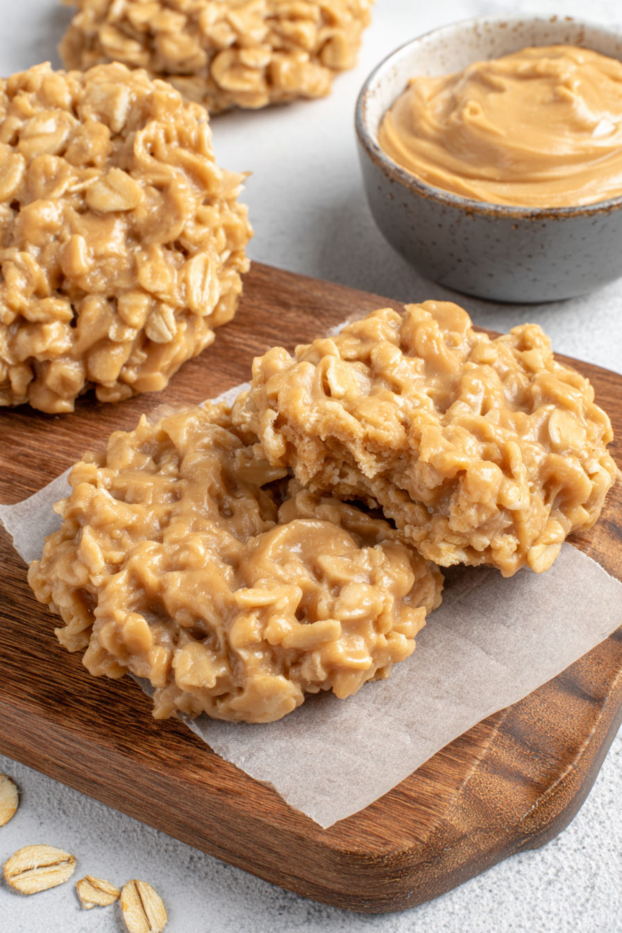 A bowl of peanut butter sits on a table.